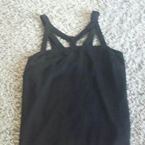 Bananna Republic black,rawsilk-feel top w/cutouts